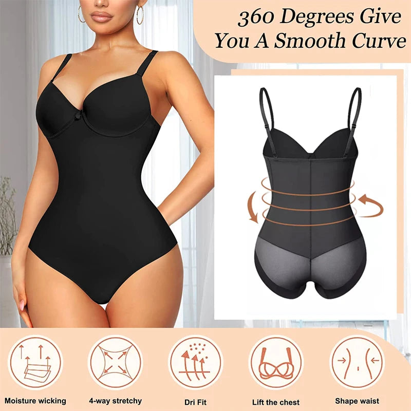 Shapewear Bodysuit for Women Slimming Body Shaper Waist Trainer Sexy V Neck Underwire Bra Jumpsuit Tummy Control Smooth Bodywear in