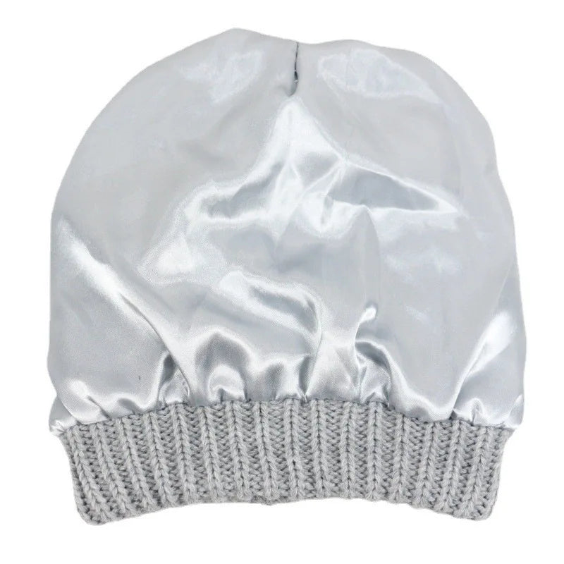 Satin Lined Beanie Hats For Women Men Autumn Winter Warm Casual Knitted Baggy Hat Silk Woman Bonnet Cap Unisex Skullies Beanies