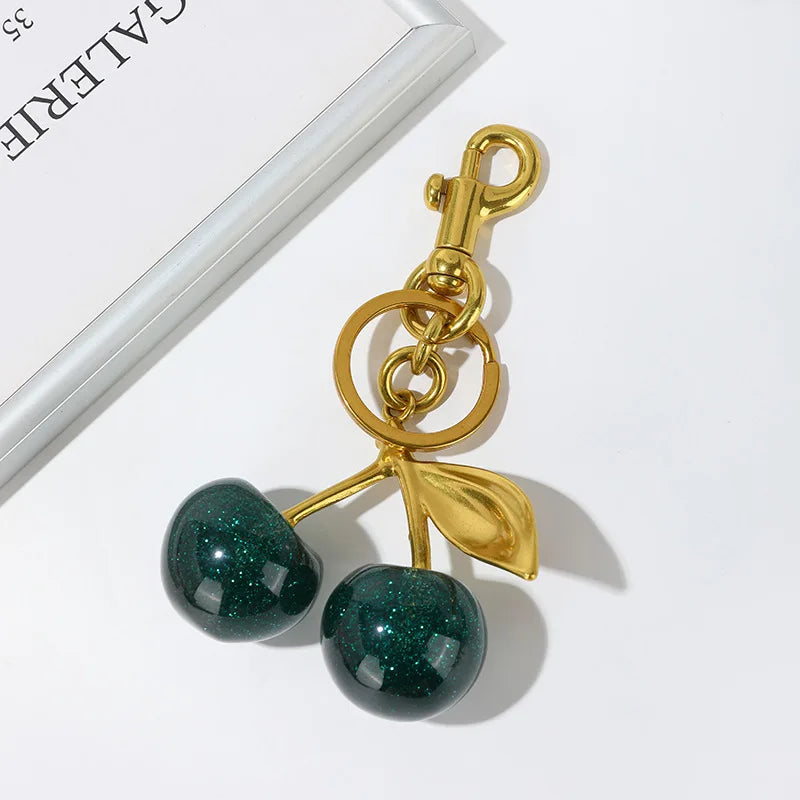 Fashion Delicious Red Cherry Keychain Summer Fruits Cherries Pendant Keyring For Women Men Jewelry Bag Accessories Gift