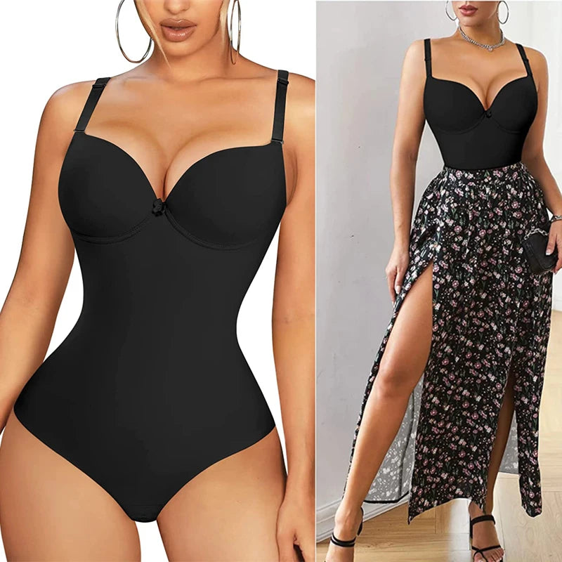 Shapewear Bodysuit for Women Slimming Body Shaper Waist Trainer Sexy V Neck Underwire Bra Jumpsuit Tummy Control Smooth Bodywear in