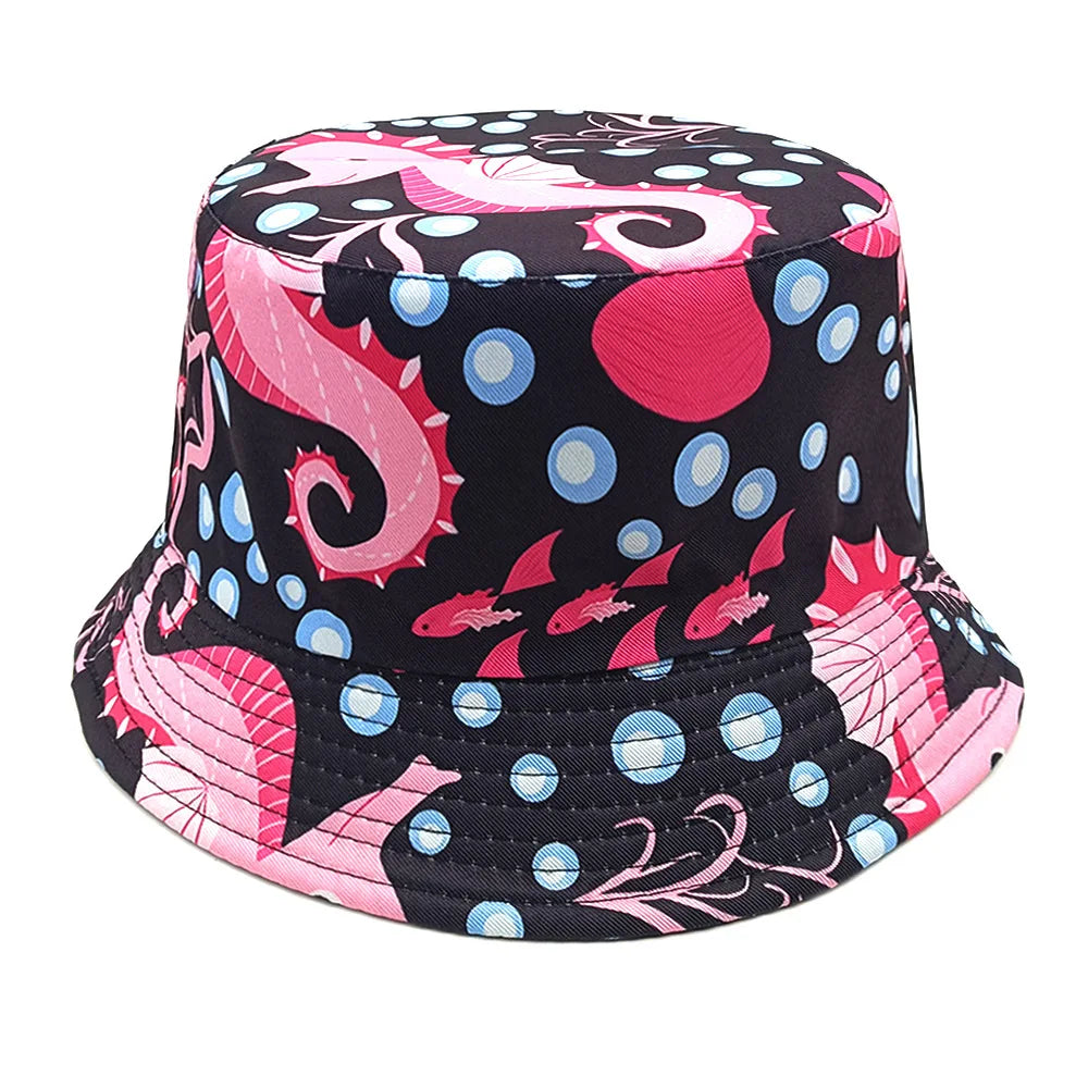 Cute Cartoon Plant Print Bucket Hats | Summer Sun Protection Caps by