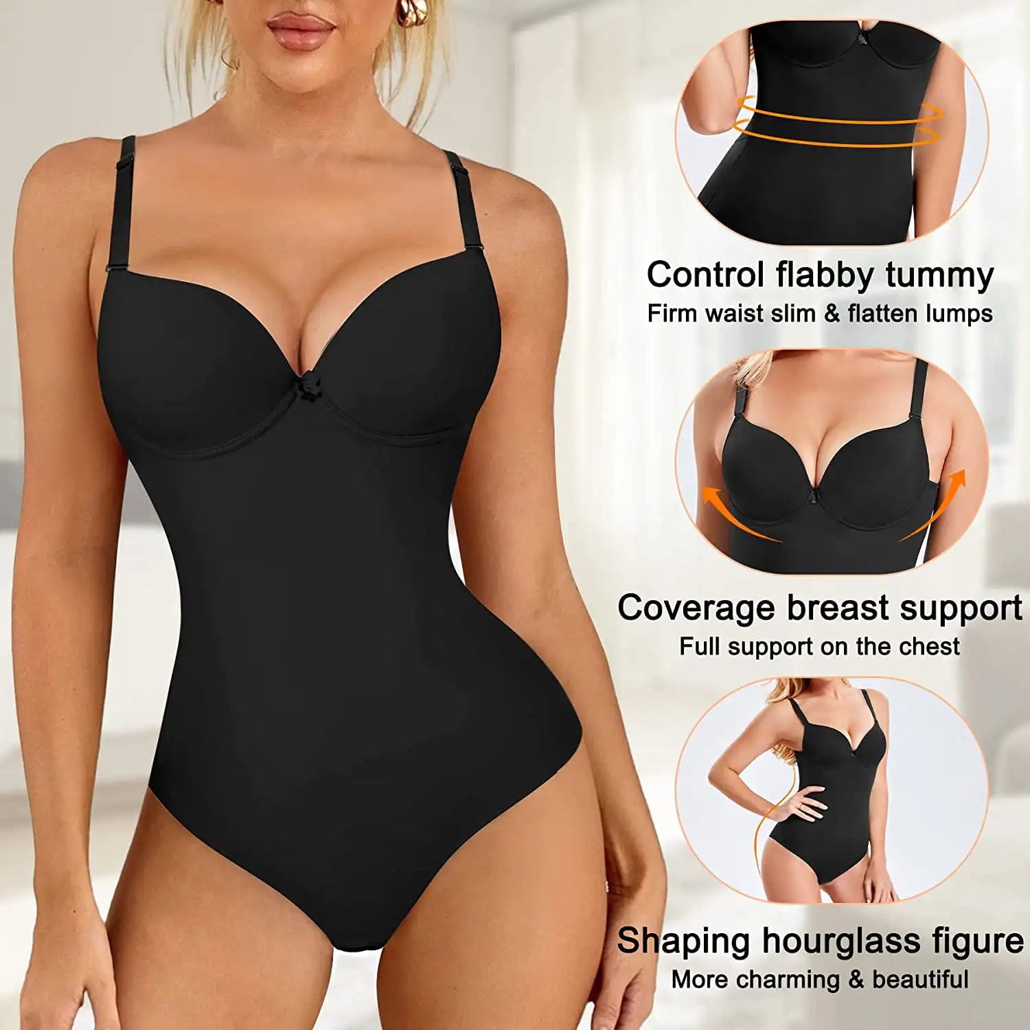 Shapewear Bodysuit for Women Slimming Body Shaper Waist Trainer Sexy V Neck Underwire Bra Jumpsuit Tummy Control Smooth Bodywear in