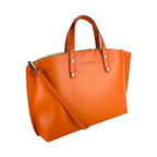 RB1024AM | Women's Made in Italy Genuine Leather Hand Bag with removable shoulder strap. Large removable internal bag. Polished Gunmetal Accessories - Paprika color - Dimensions: cm 48x31x11