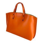 RB1024AM | Women's Made in Italy Genuine Leather Hand Bag with removable shoulder strap. Large removable internal bag. Polished Gunmetal Accessories - Paprika color - Dimensions: cm 48x31x11