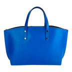RB1024CH | Women's Hand Bag in Genuine Leather Made in Italy with removable shoulder strap. Large removable internal bag. Shiny Gunmetal Accessories - Royal Blue color - Dimensions: cm 48x31x11