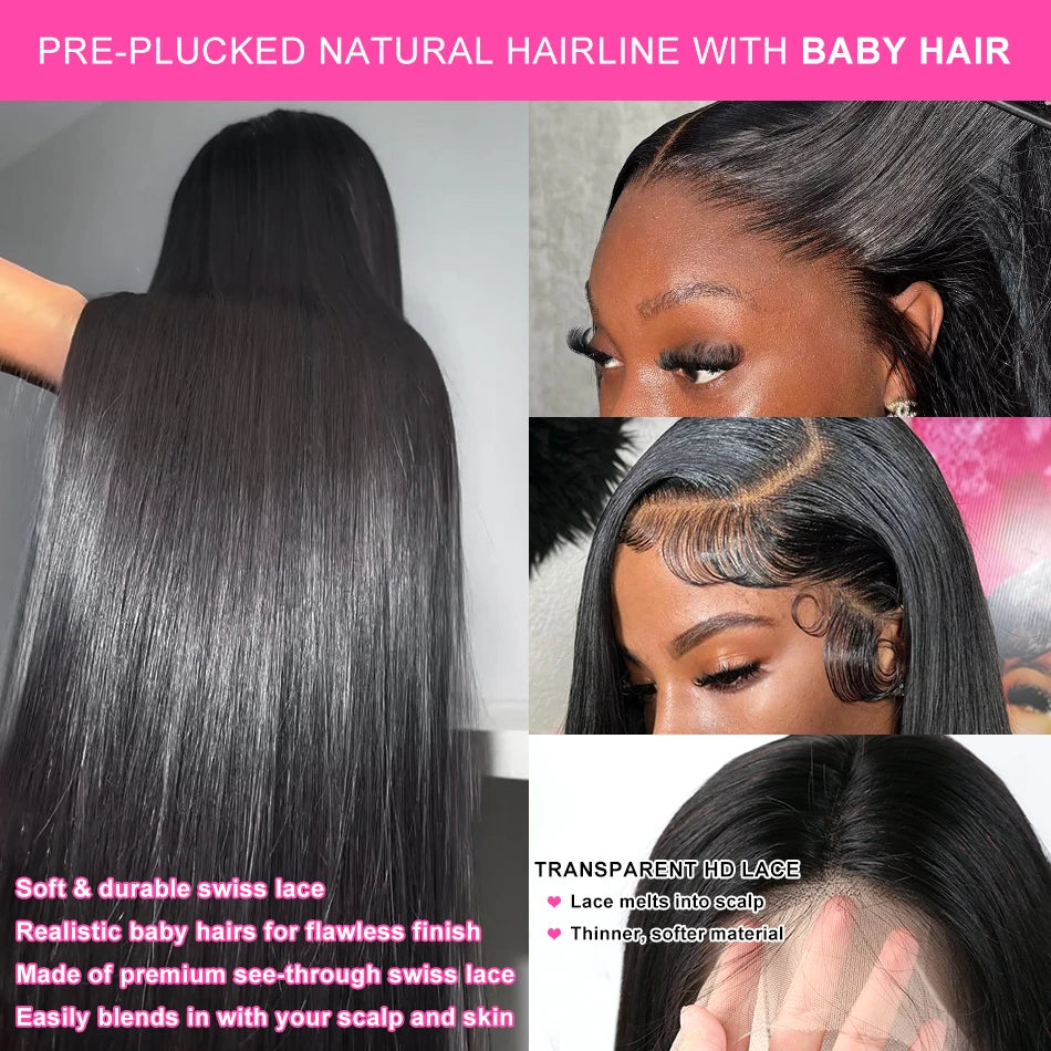 100% Human Hair Brazilian Bone Straight 30 40 Inch 13x6 13x4 HD Lace Frontal Wigs 5x5 Glueless Wig Transparent Lace Front Wigs