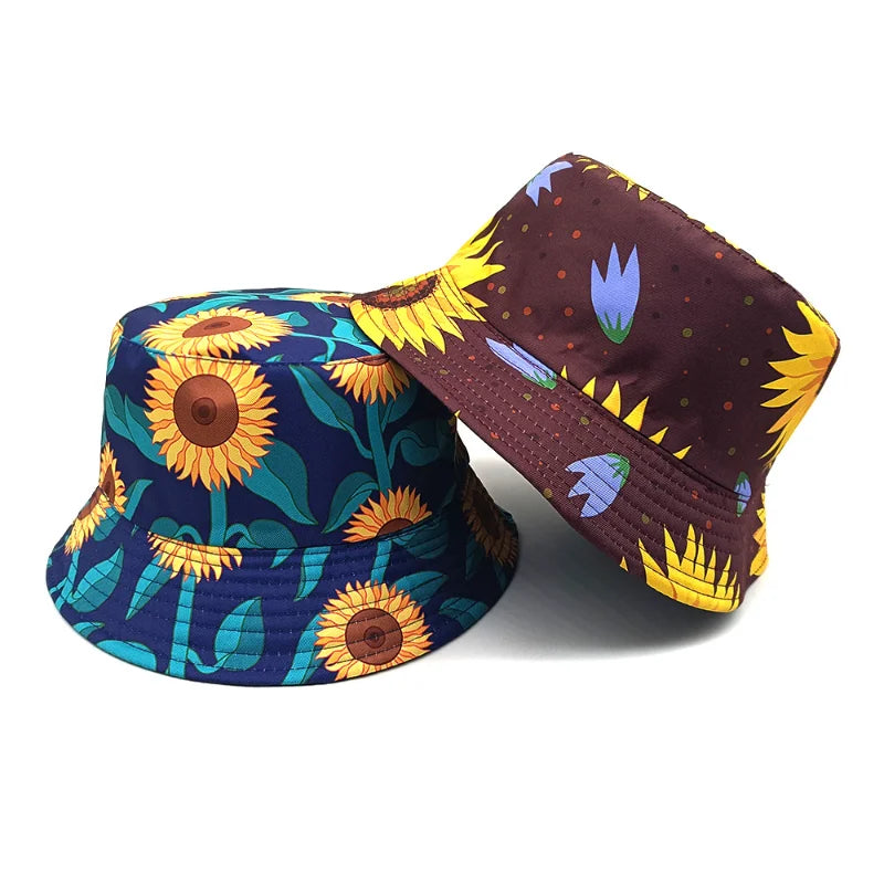 Cute Cartoon Plant Print Bucket Hats | Summer Sun Protection Caps