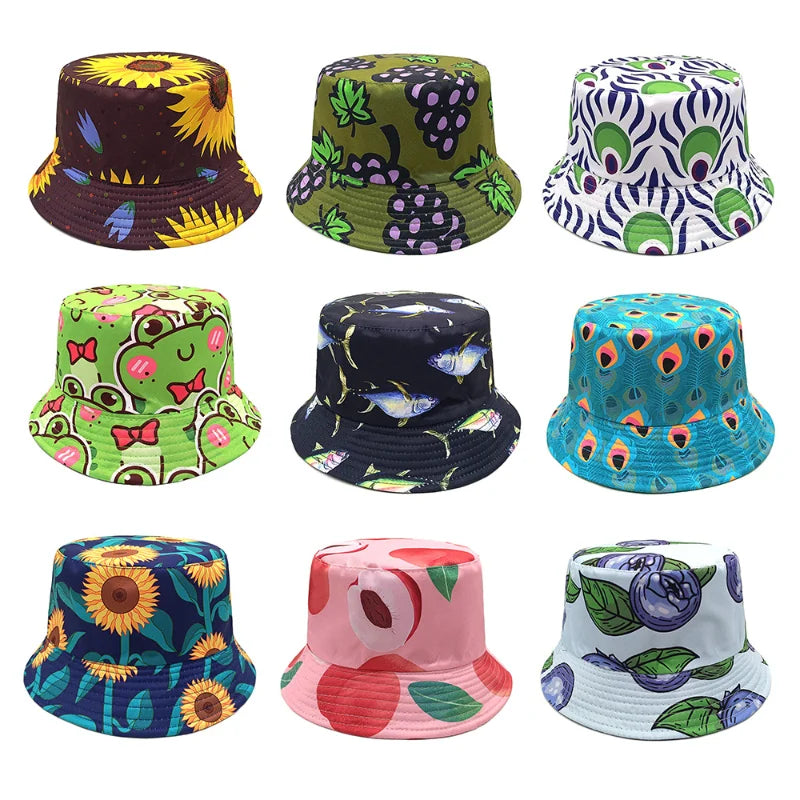 Cute Cartoon Plant Print Bucket Hats | Summer Sun Protection Caps