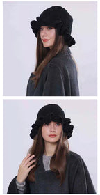 Colorful Crochet Ruffle Bucket Hat - Women's Warm Stretch Knit Beanie