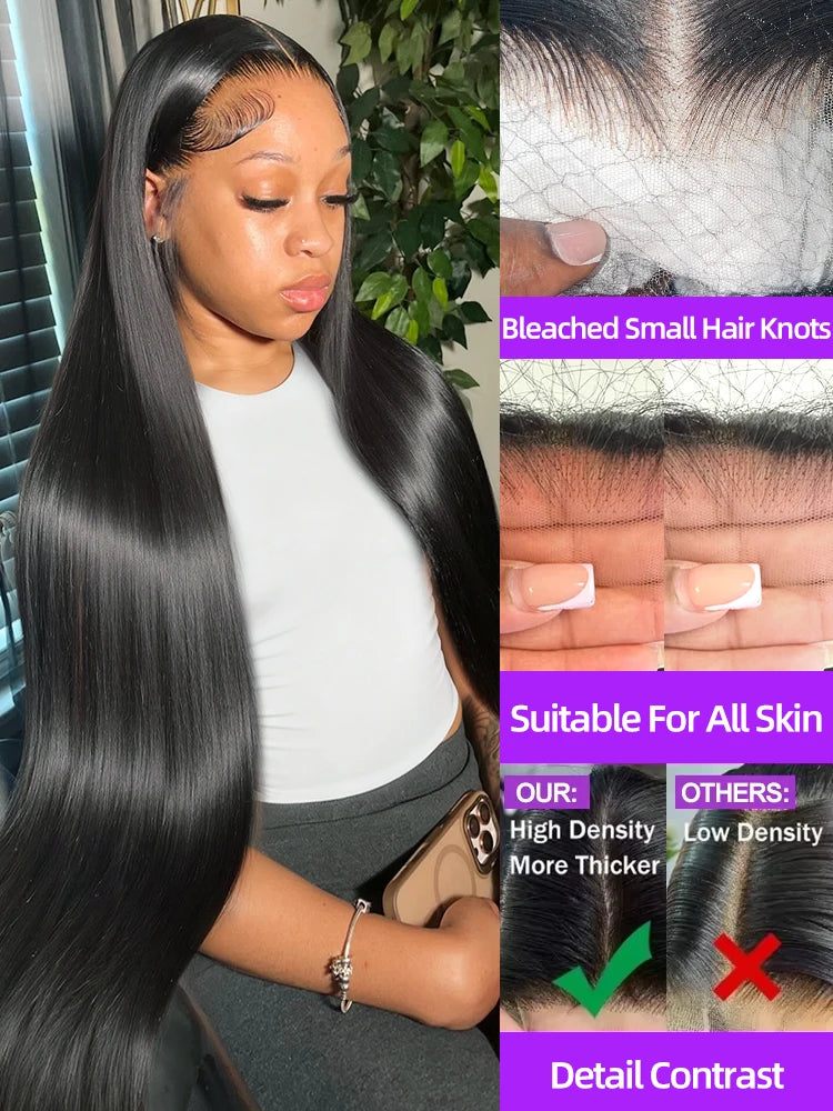 100% Human Hair Brazilian Bone Straight 30 40 Inch 13x6 13x4 HD Lace Frontal Wigs 5x5 Glueless Wig Transparent Lace Front Wigs