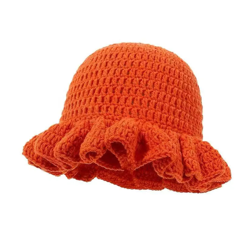 Colorful Crochet Ruffle Bucket Hat - Women's Warm Stretch Knit Beanie