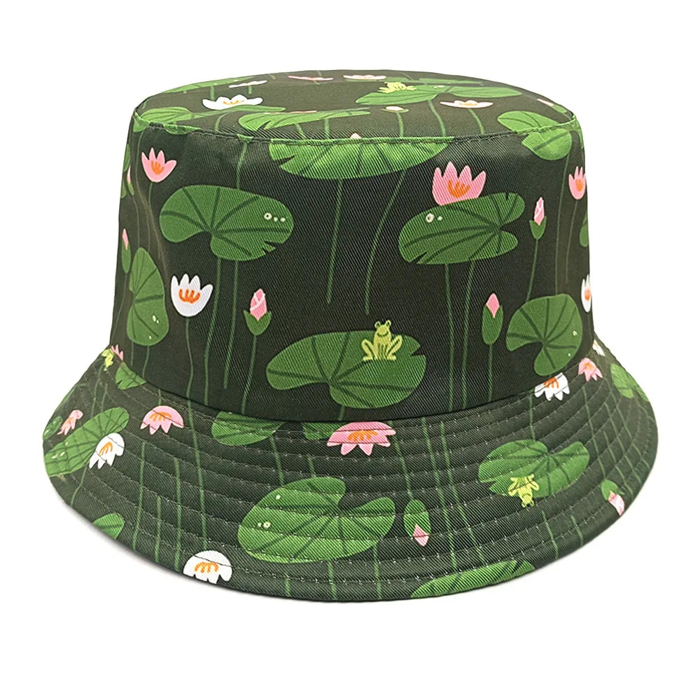 Cute Cartoon Plant Print Bucket Hats | Summer Sun Protection Caps