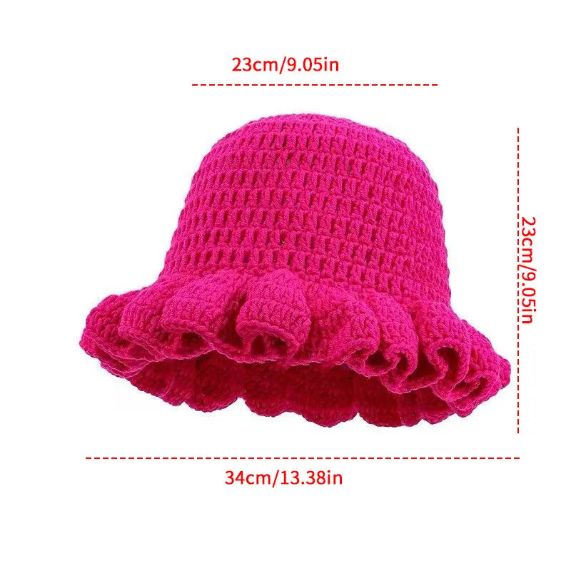 Colorful Crochet Ruffle Bucket Hat - Women's Warm Stretch Knit Beanie