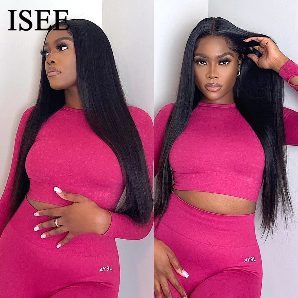 ISEE Hair Glueless Wigs Human Hair Ready To Wear Straight Glueless Preplucked Wear And Go Wigs 7x5HD Lace Front Wigs PreCut Lace