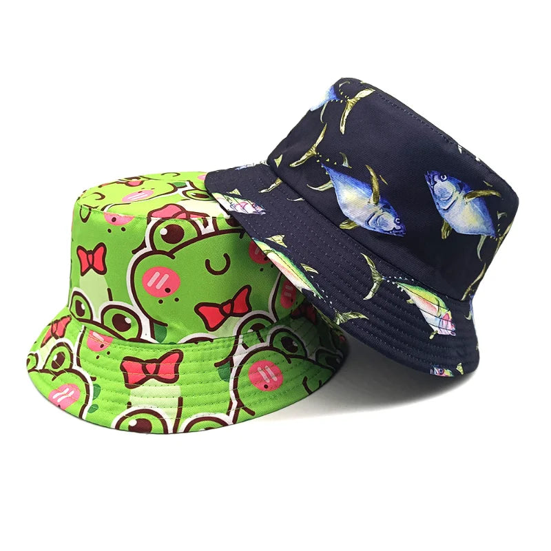 Cute Cartoon Plant Print Bucket Hats | Summer Sun Protection Caps