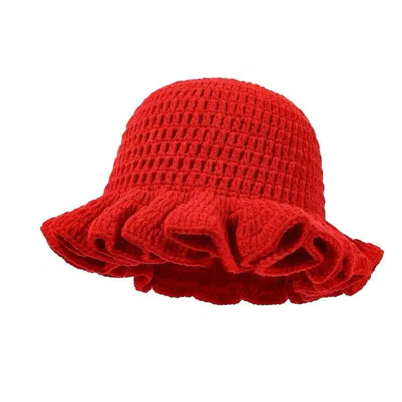 Colorful Crochet Ruffle Bucket Hat - Women's Warm Stretch Knit Beanie