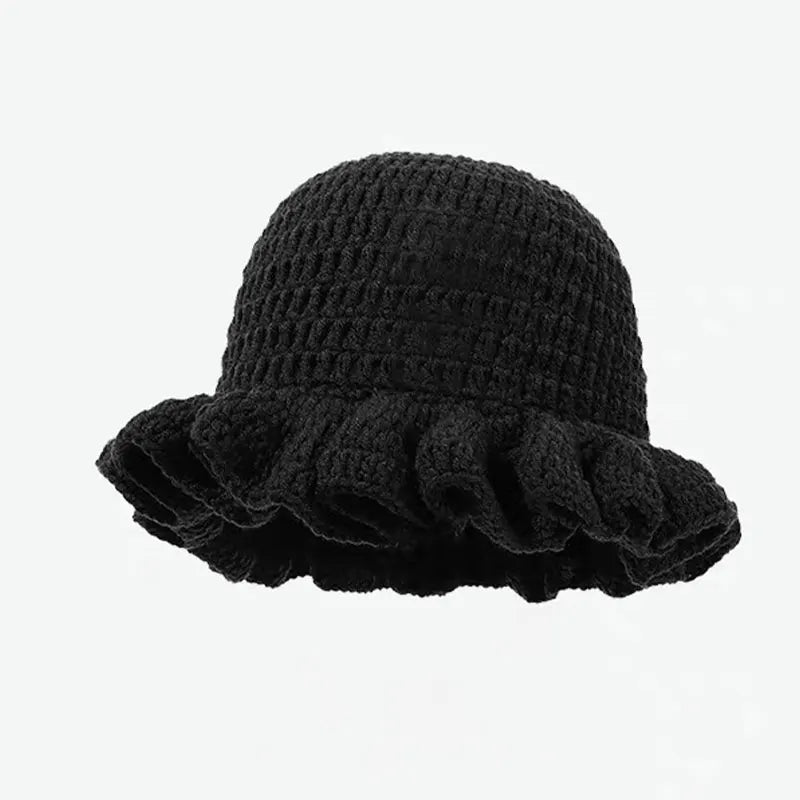 Colorful Crochet Ruffle Bucket Hat - Women's Warm Stretch Knit Beanie