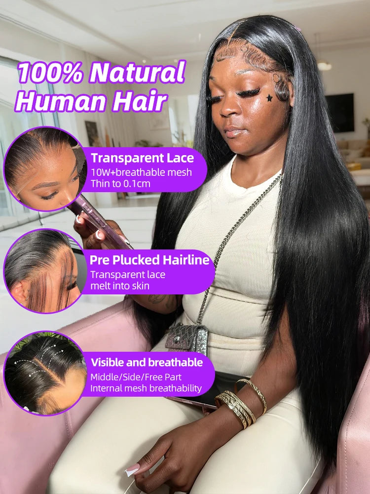 100% Human Hair Brazilian Bone Straight 30 40 Inch 13x6 13x4 HD Lace Frontal Wigs 5x5 Glueless Wig Transparent Lace Front Wigs
