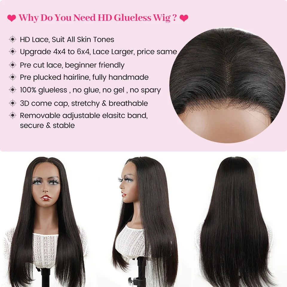 ISEE Hair Glueless Wigs Human Hair Ready To Wear Straight Glueless Preplucked Wear And Go Wigs 7x5HD Lace Front Wigs PreCut Lace