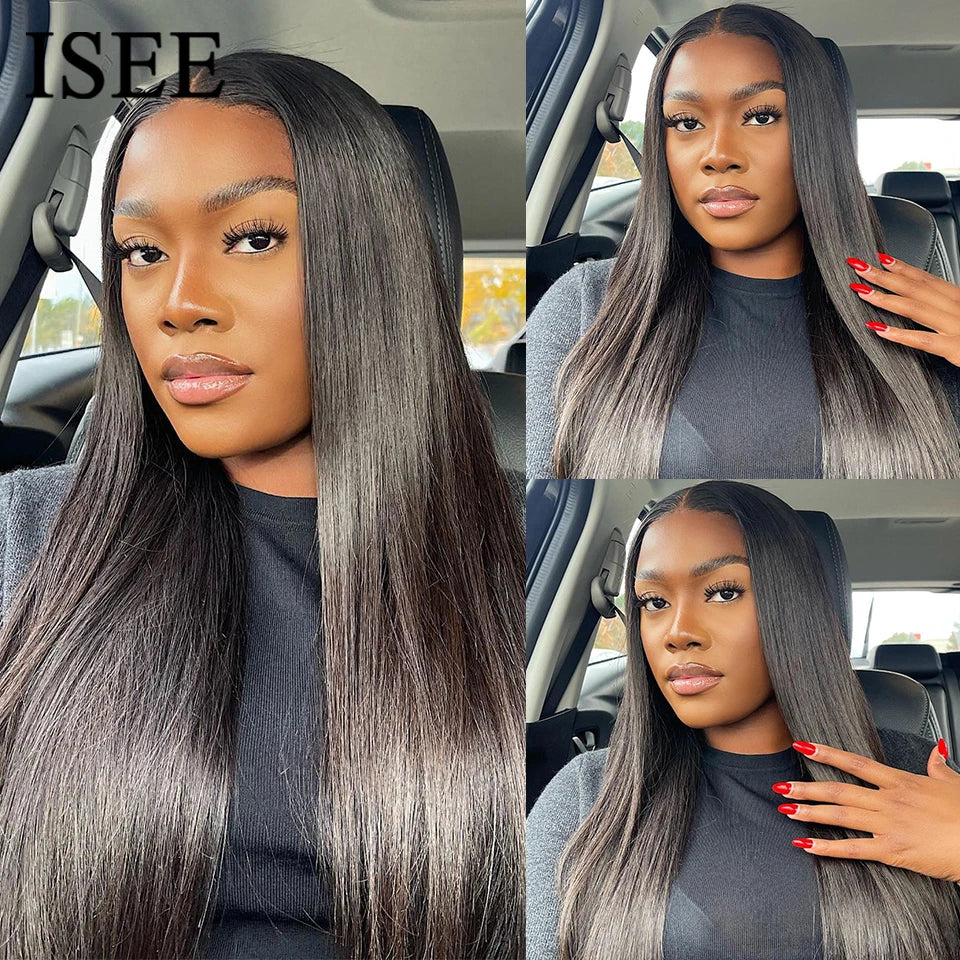 ISEE Hair Glueless Wigs Human Hair Ready To Wear Straight Glueless Preplucked Wear And Go Wigs 7x5HD Lace Front Wigs PreCut Lace