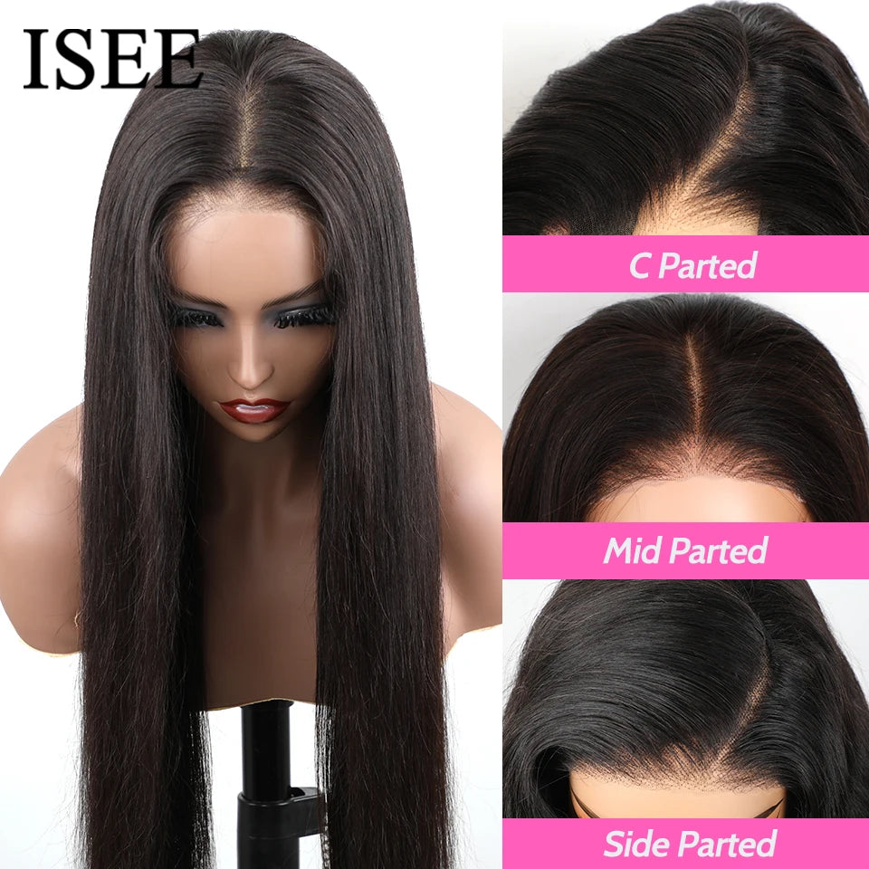 ISEE Hair Glueless Wigs Human Hair Ready To Wear Straight Glueless Preplucked Wear And Go Wigs 7x5HD Lace Front Wigs PreCut Lace
